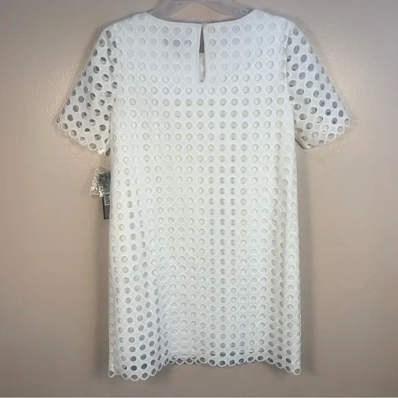 Tahari Circle Eyelet White Lace Shift Dress - Picture 10 of 15
